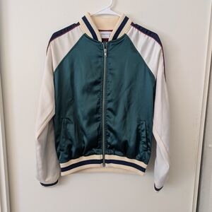 Lovers + Friends X Revolve Womens Small The Exclusive Satin Bomber Jacket Green